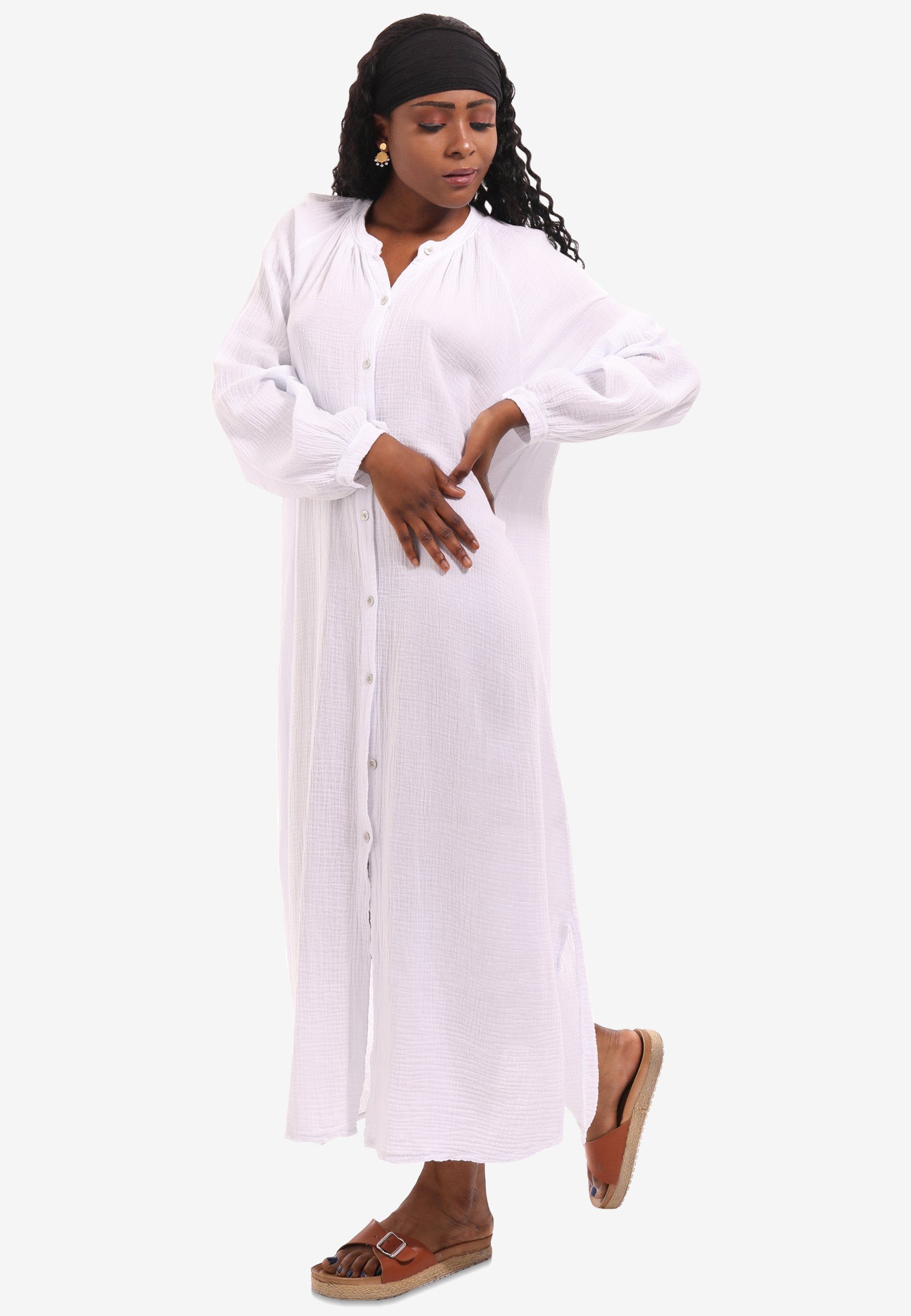 YC Fashion & Style Maxikleid Langärmeliges Maxikleid aus Musselinstoff