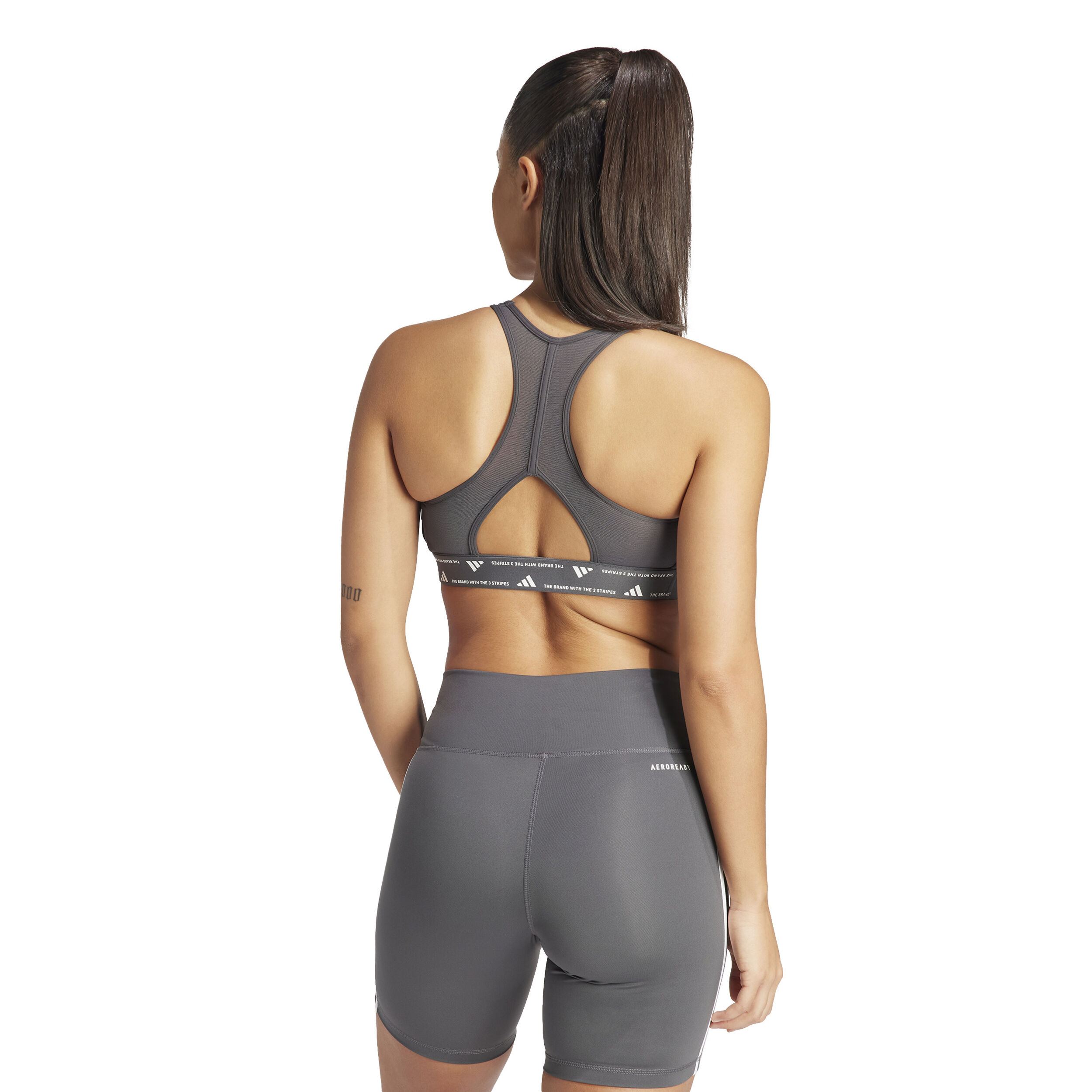 Power Racer Medium 3-Stripes Sport-BH Damen - Grau, Weiß