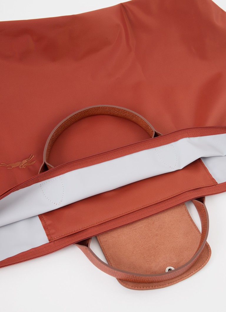 Longchamp Le Pliage Grønn weekendveske M med skinndetaljer