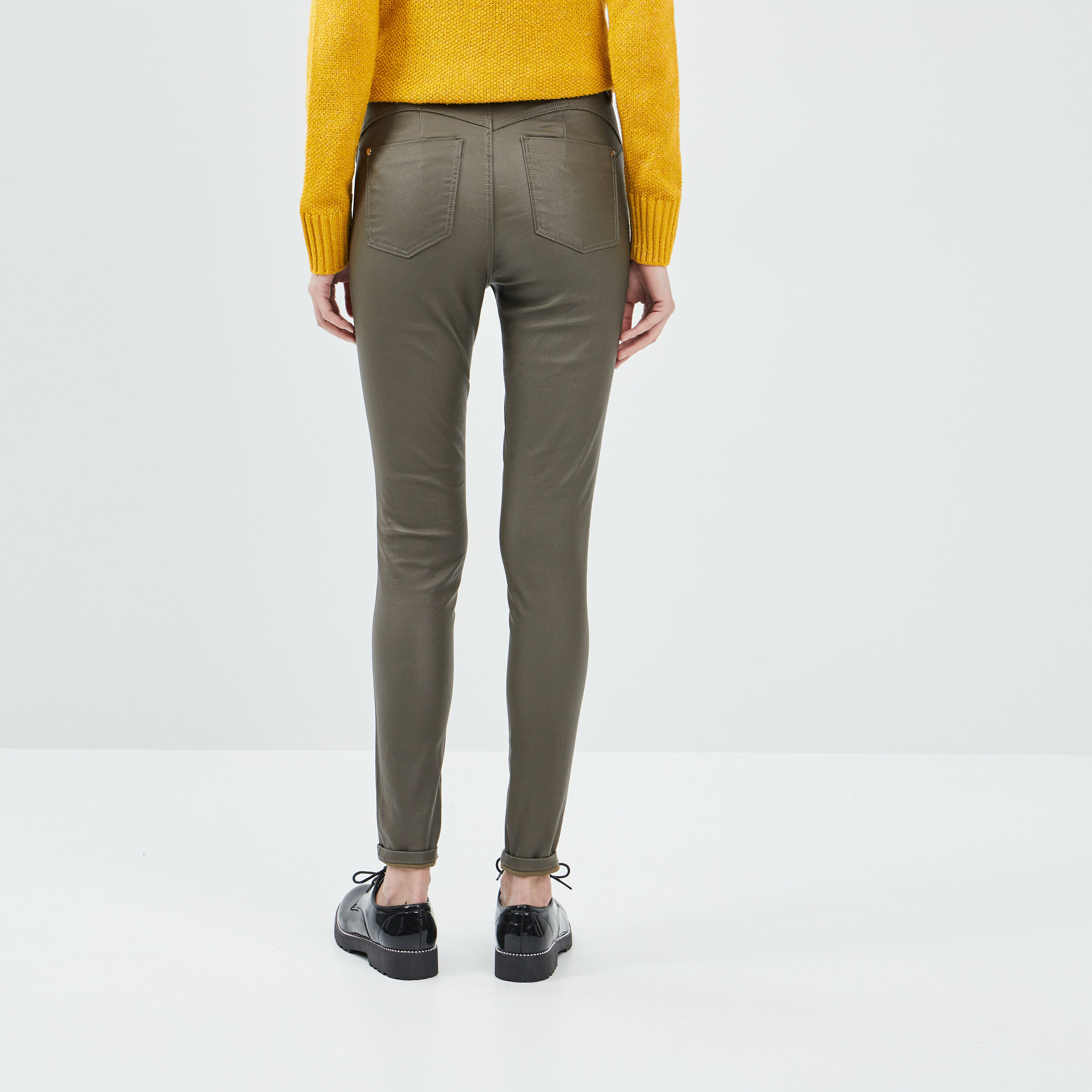 Pantalon enduit skinny push up vert kaki femme | La Halle