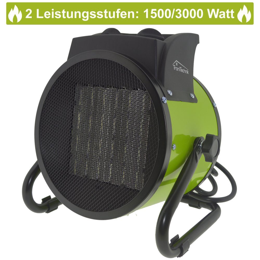 TroniTechnik Heizstrahler Heizlüfter, Keramikheizung, Schnellheizer TT-KH-503,Keramikheizelement, 3000 W, zwei Heizstufen, Überhitzungsschutz und Abschaltautomatik, Thermostat