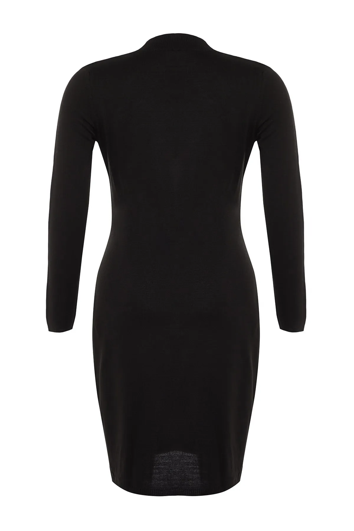 Trendyol Curve  Schwarzes, transparentes, detailliertes, figurbetontes Strickkleid mit hohem Kragen TBBAW23AH00180