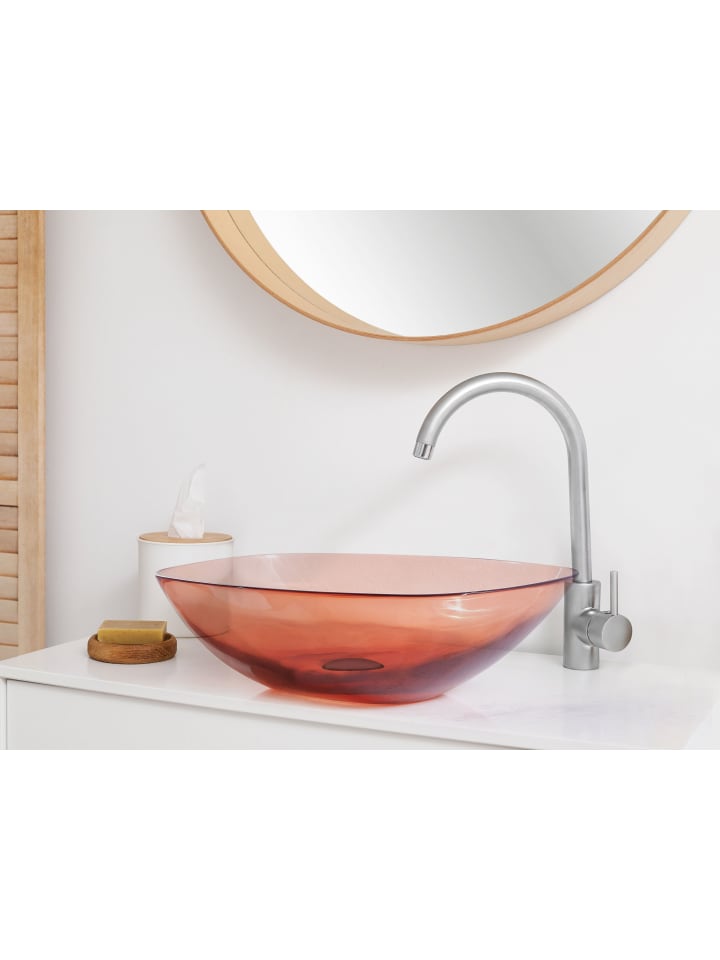 Beliani Waschbecken MOENGO in Transparent/Rot - (W) 54 x (H) 15 x (L) 36 cm günstig kaufen onesize