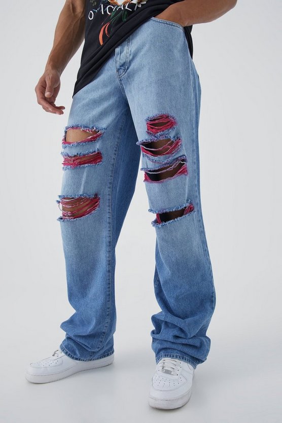 Tall lockere Kontrast-Jeans mit Rissen