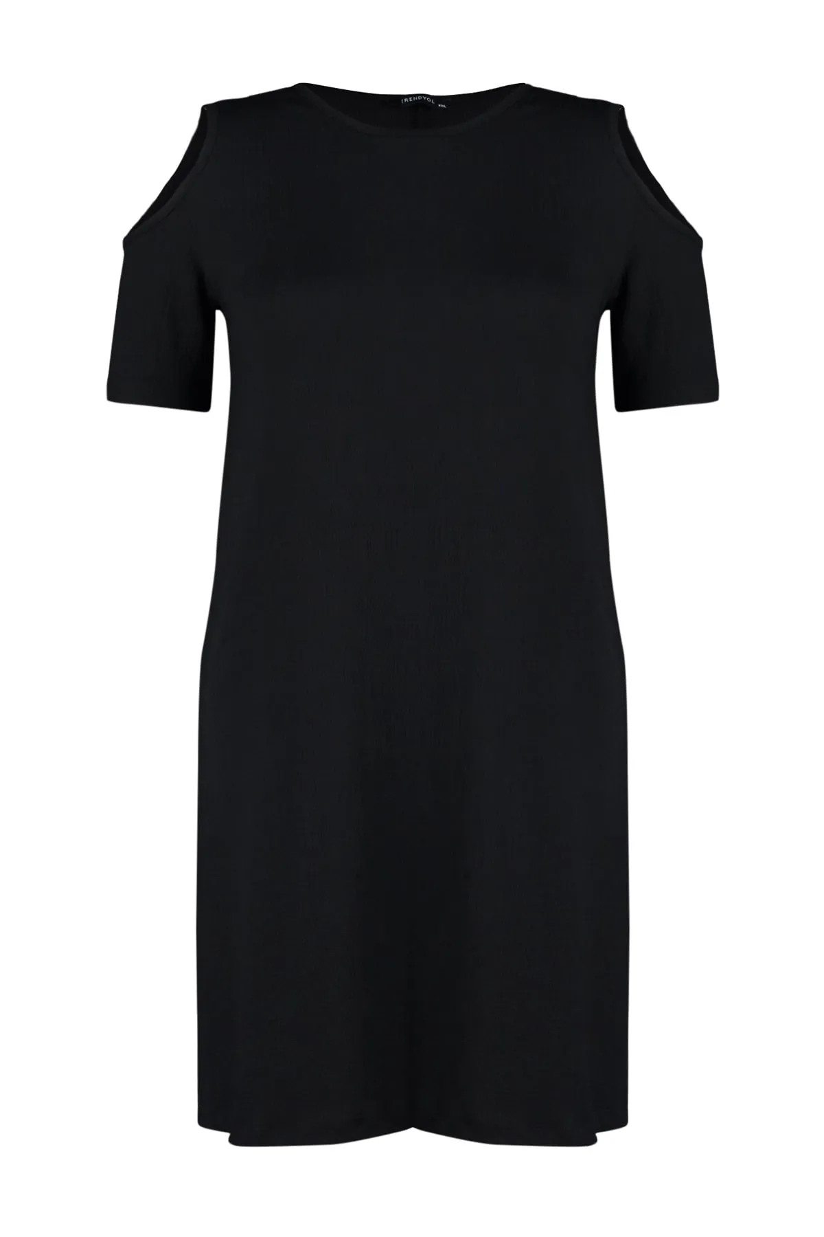 Trendyol Curve  Schwarzes, detailliertes Strickkleid mit A-Linien-Ausschnitt TBBSS22EL2986