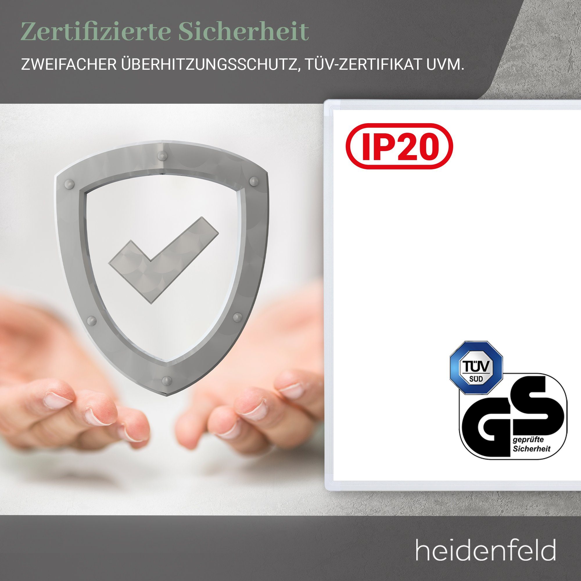 Heidenfeld Infrarotheizung 300 - 1200 W Wand Elektroheizung HF-HP100-2 - 10 J. Garantie, App-Steuerung - Infrarot Wandheizung Heizkörper Elektroheizkörper