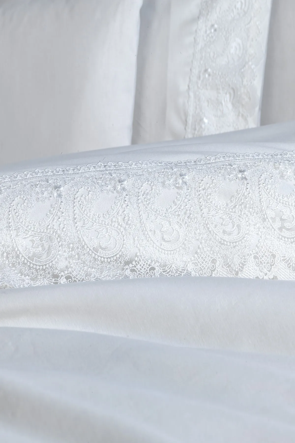 Çeyiz Diyarı  Alber Dowry Bettbezug-Set aus französischer Spitze, Creme
