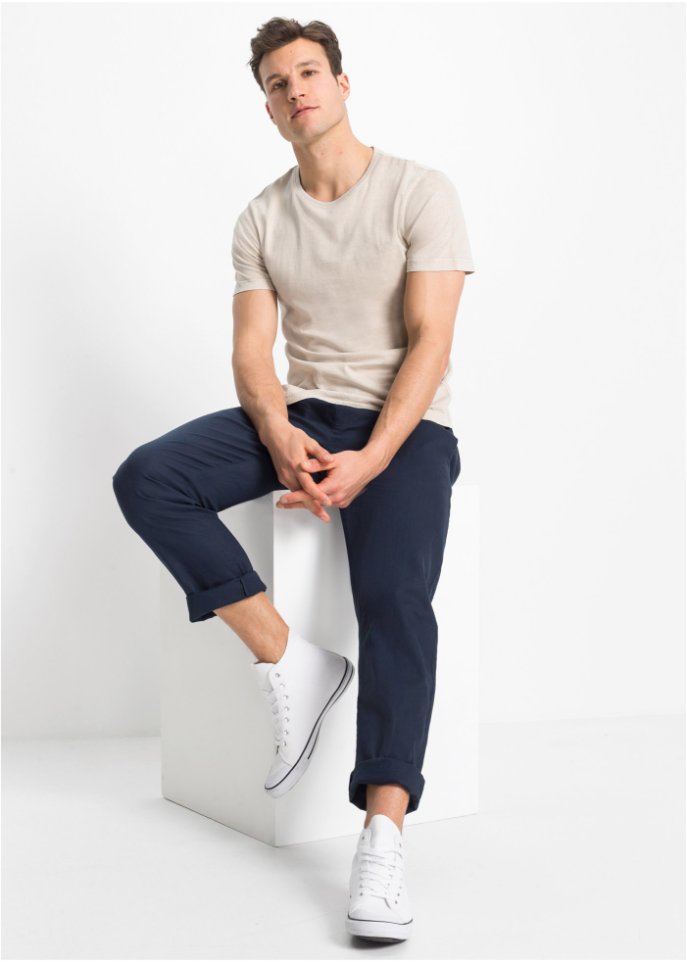 Regular Fit Chino-Schlupfhose mit Leinenanteil, Straight