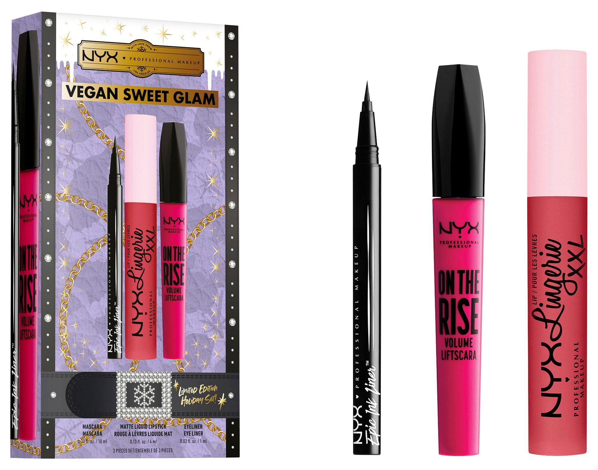 NYX Schmink-Set Makeup Geschenk-Set Holiday Glam Look, 3-tlg.
