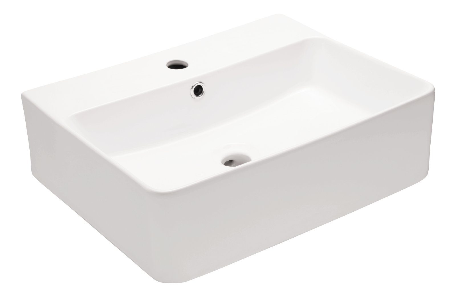 aquaSu Waschbecken Amico (Hänge-Waschtisch, 1-St), 53 cm, Keramik, Weiß, Überlauf, Hahnloch mittig, 562263