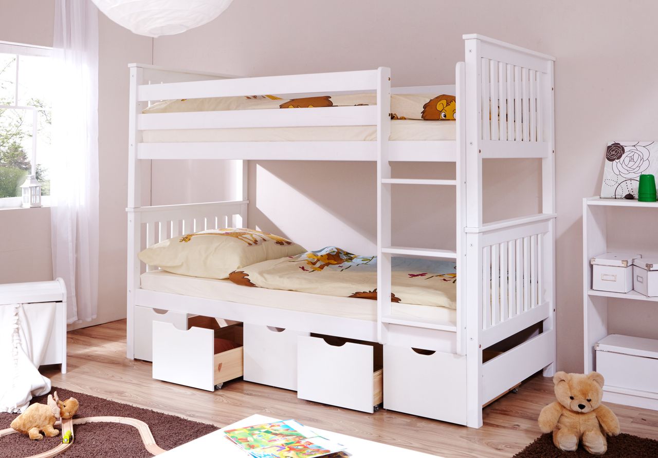 Ticaa Etagenbett Sammy weiß Var 2 - mit 5er Schubkästen -
