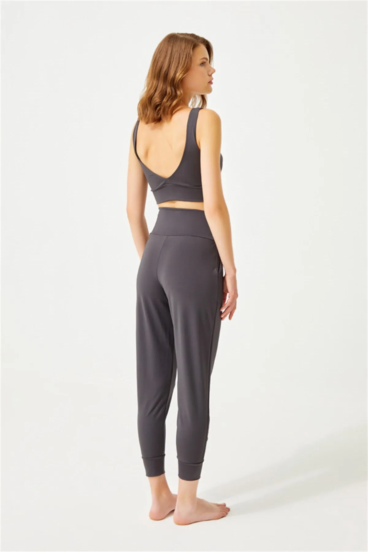 Cottonhill  Geräucherte Damen-Jogger-Jogginghose mit hoher Taille und doppelten Taschen