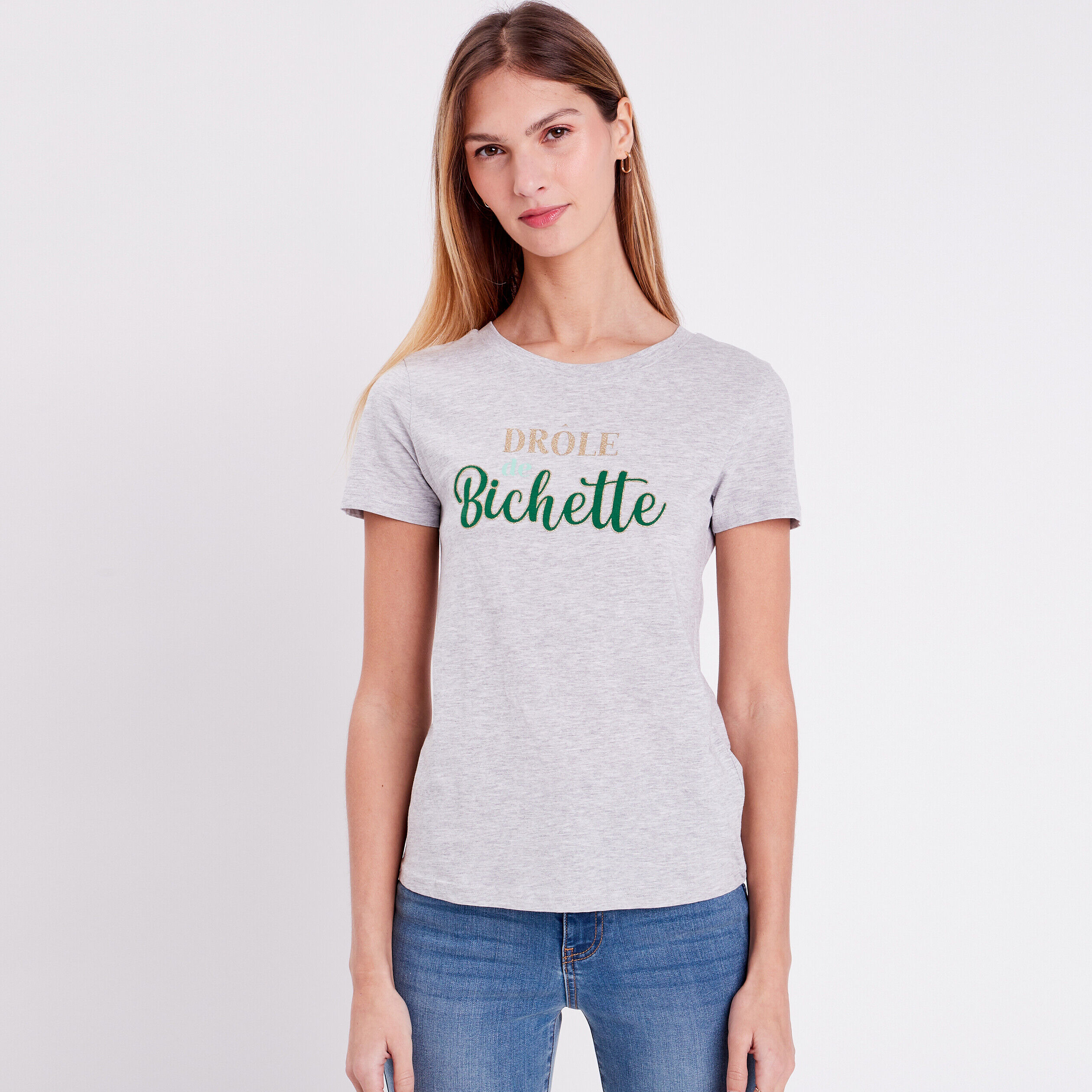 T-shirt manches courtes gris clair femme | Cache Cache