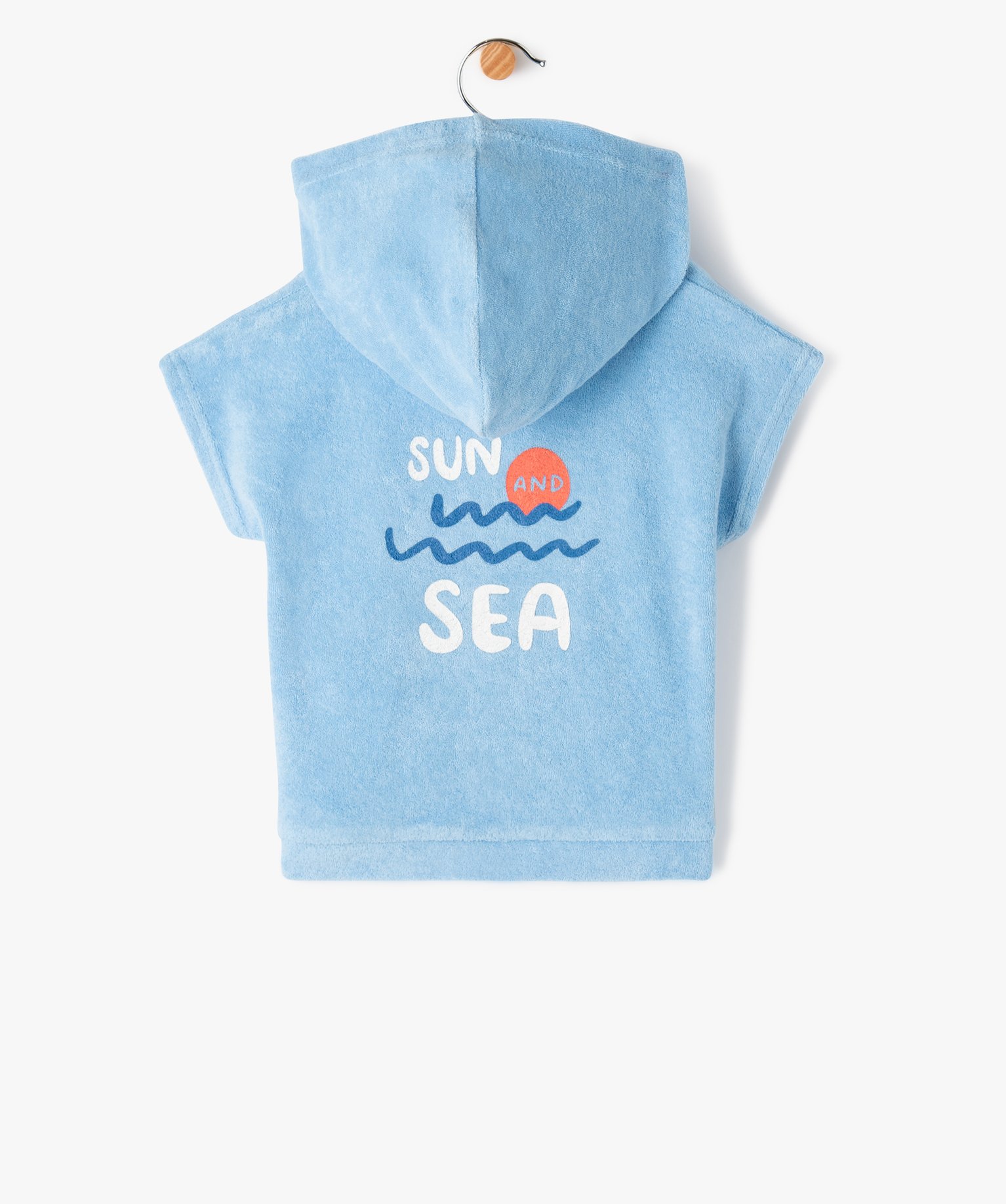 Tee-shirt bébé à manches courtes et capuche en éponge bleu | GEMO