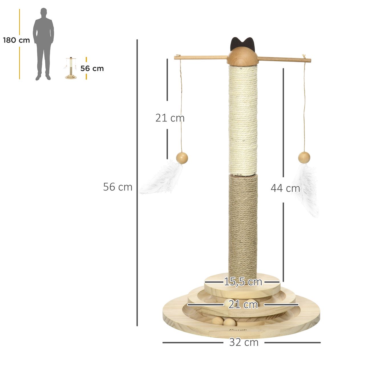 PawHut Kratzbaum, Kletterbaum, Katzenkratzbaum mit Ballspielzeug, Katzenbaum