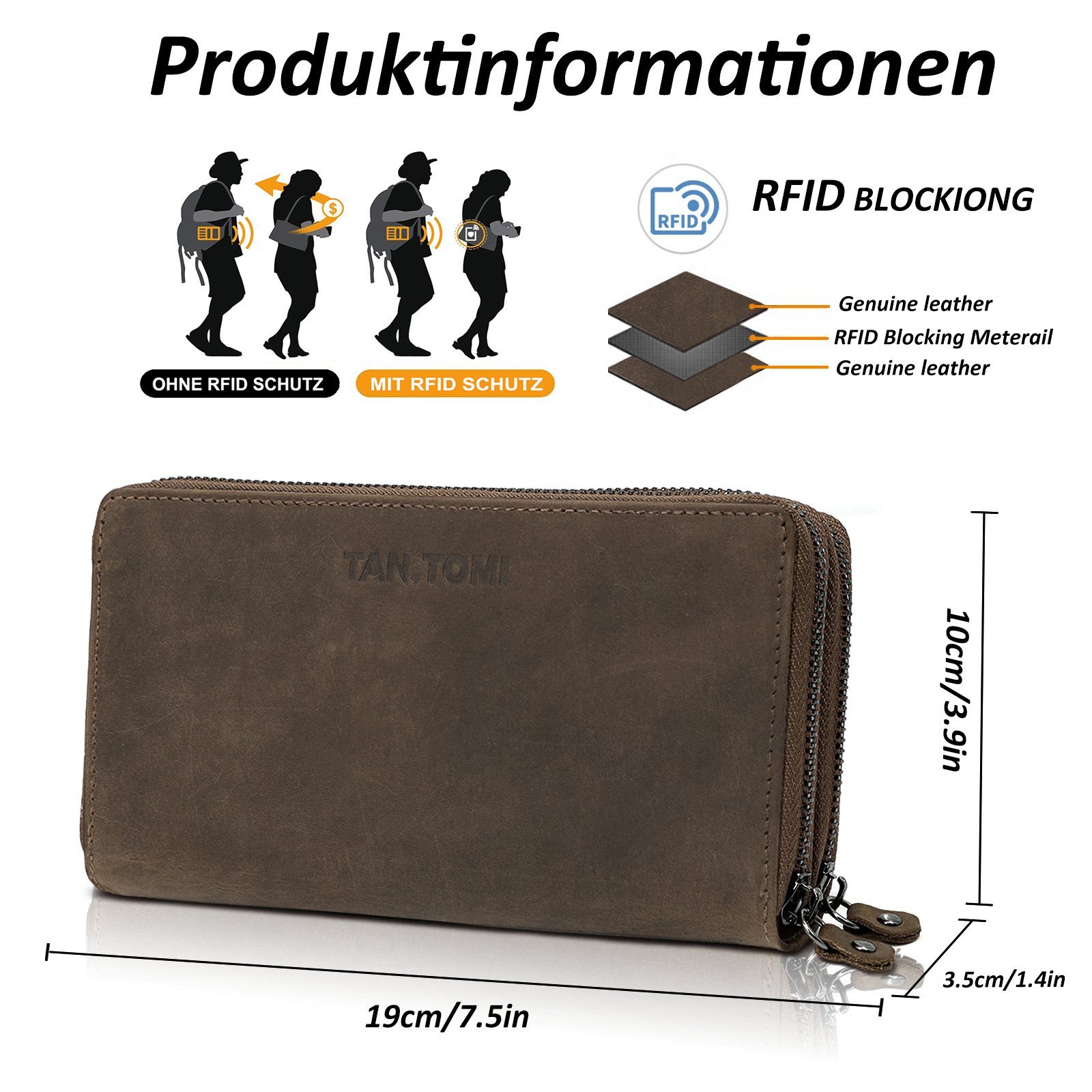 TAN.TOMI Brieftasche Geldbeutel Herren Damen Groß Viele Fächer, Geldbörse Büffelleder Gros, mit 29 Kartenfächer Lang Portemonnaie Frauen RFID Schutz