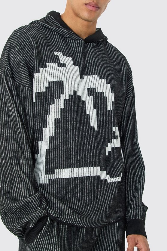Kastiger gerippter Oversize Hoodie mit Palmen-Print