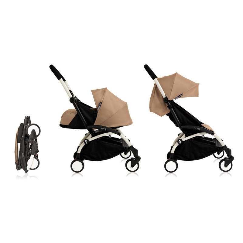 Poussette complète Yoyo2 châssis blanc assise 0+ et 6+ taupe Babyzen