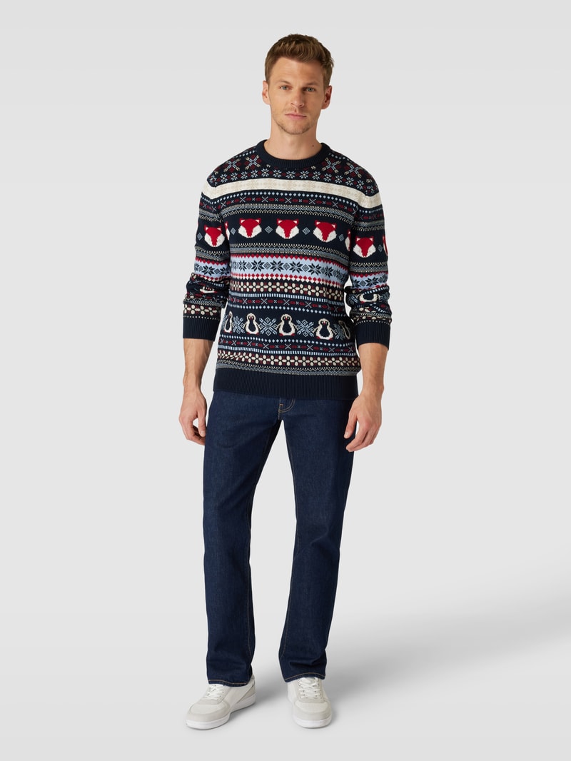 Strickpullover mit Allover-Muster Modell 'CARLOS' in dunkelblau