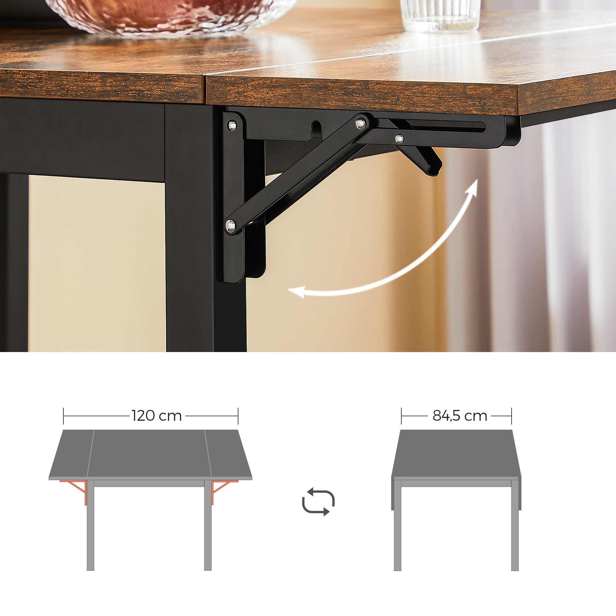 VASAGLE Esstisch, Küchentisch, Klappbar, 120 x 78 x 75 cm (L x B x H)
