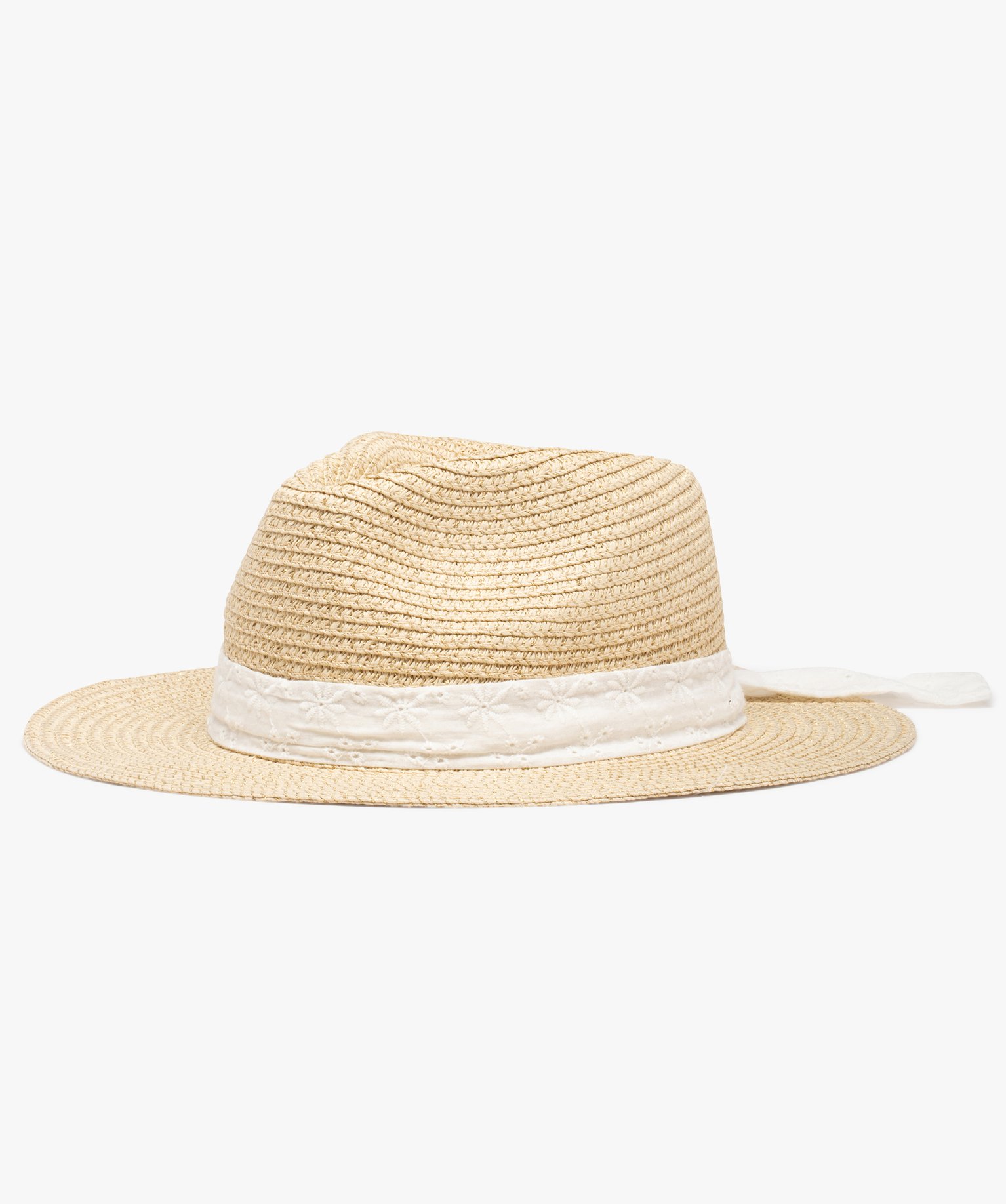 Chapeau fille en paille et fil Lurex forme Fedora beige | GEMO