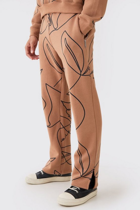 Jogginghose mit geteiltem Saum und Blätter-Print