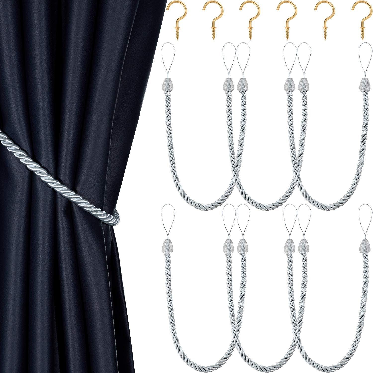 Raffhalter Vorhang Raffhalter Geflochtene Seil Gürtel Raffhalter Haken 6 Stücke, FELIXLEO