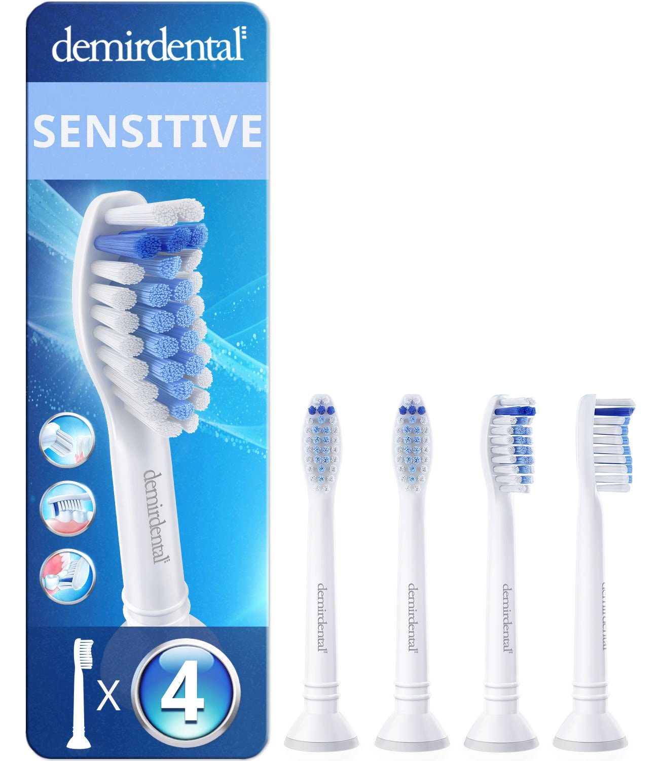 demirdental Aufsteckbürsten passend für Philips Sonicare Ersatzbürsten, Sensitive, Weiß, HX6054/HX6058