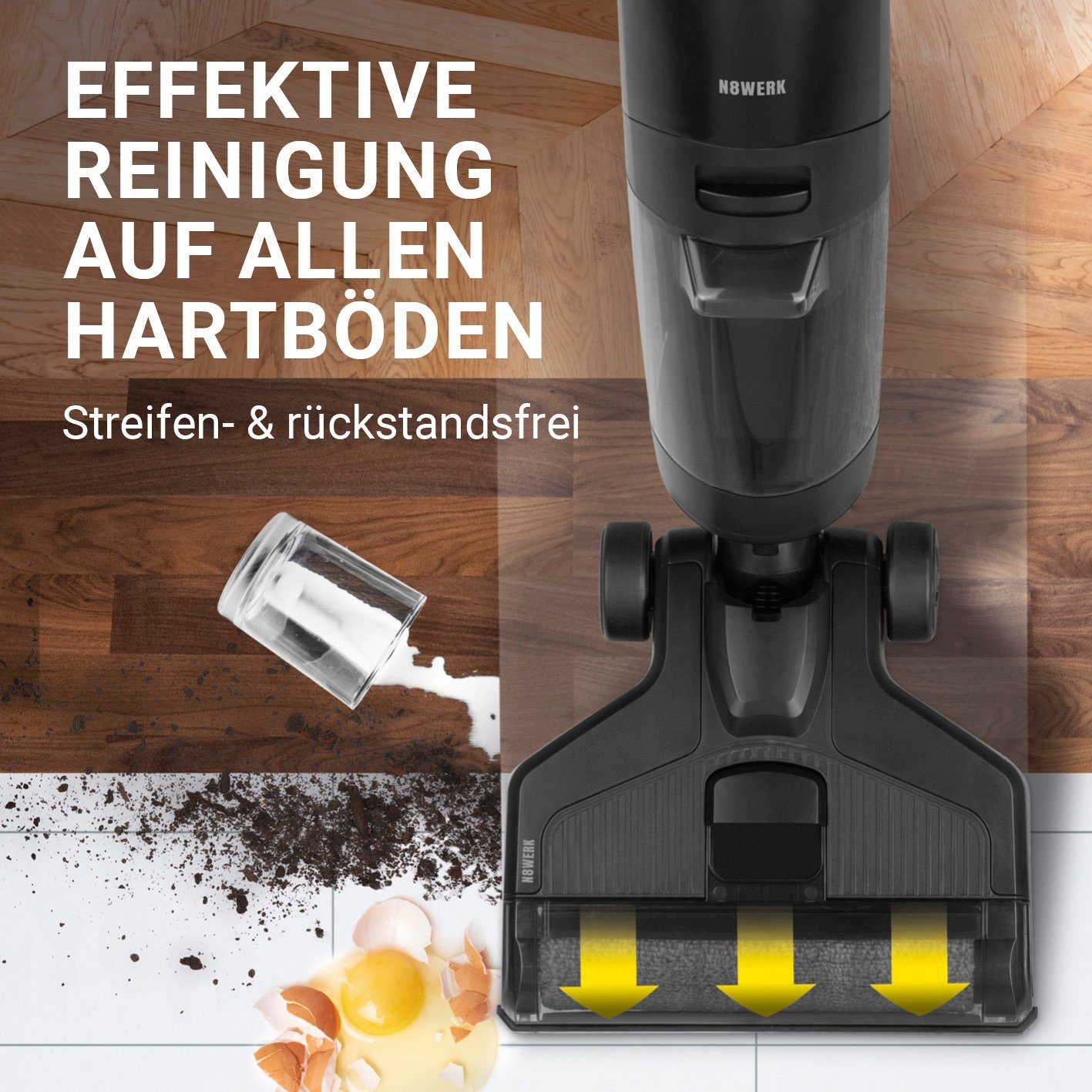 N8WERK Nass-Trocken-Sauger Akku Bodenreiniger mit Saugfunktion - 220W - schwarz, Saugwischer Nasssauger Staubsauger