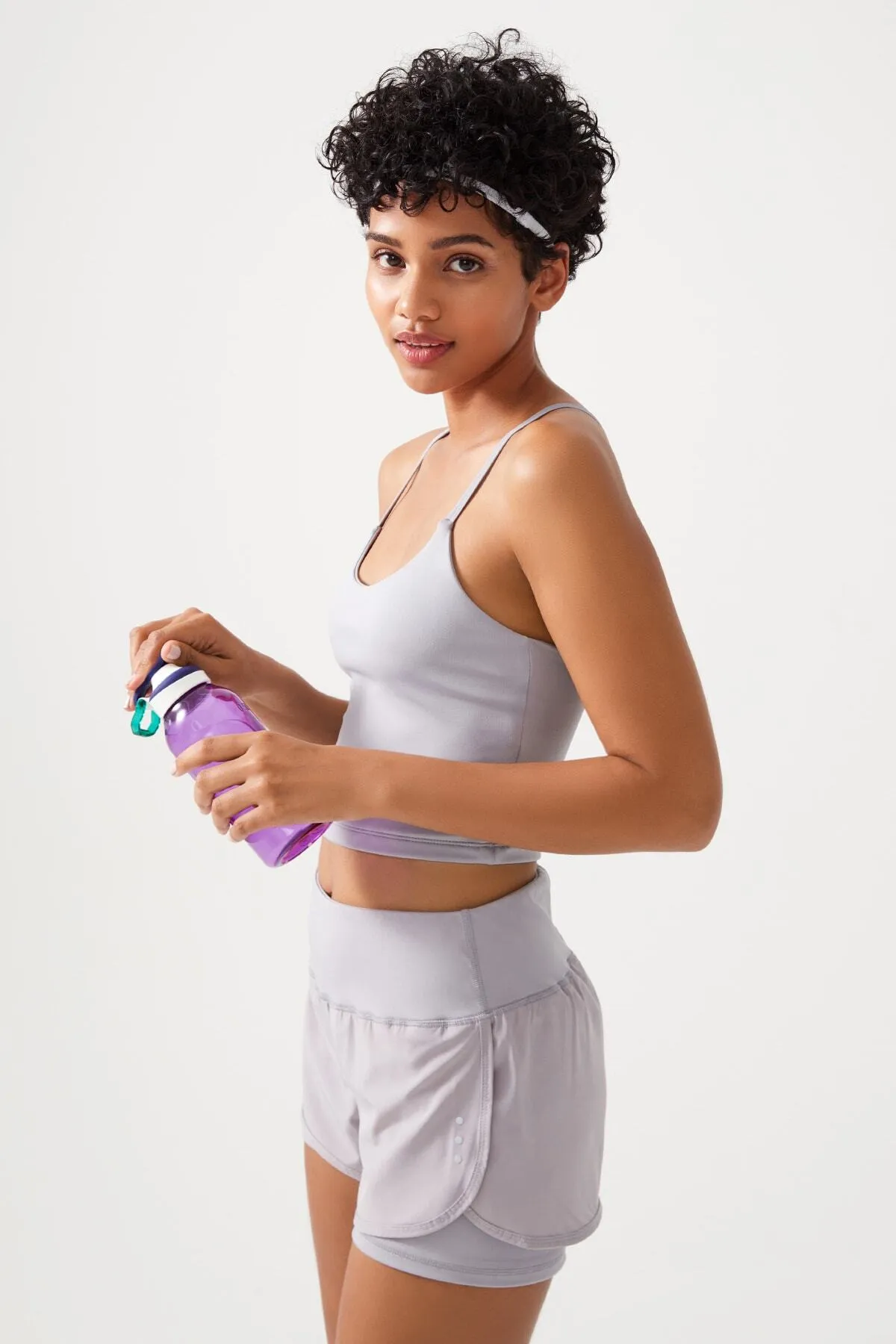 LOS OJOS  Graue 2-Lagen-Sportshorts für Damen – Strumpfhosen mit Shorts 2in1