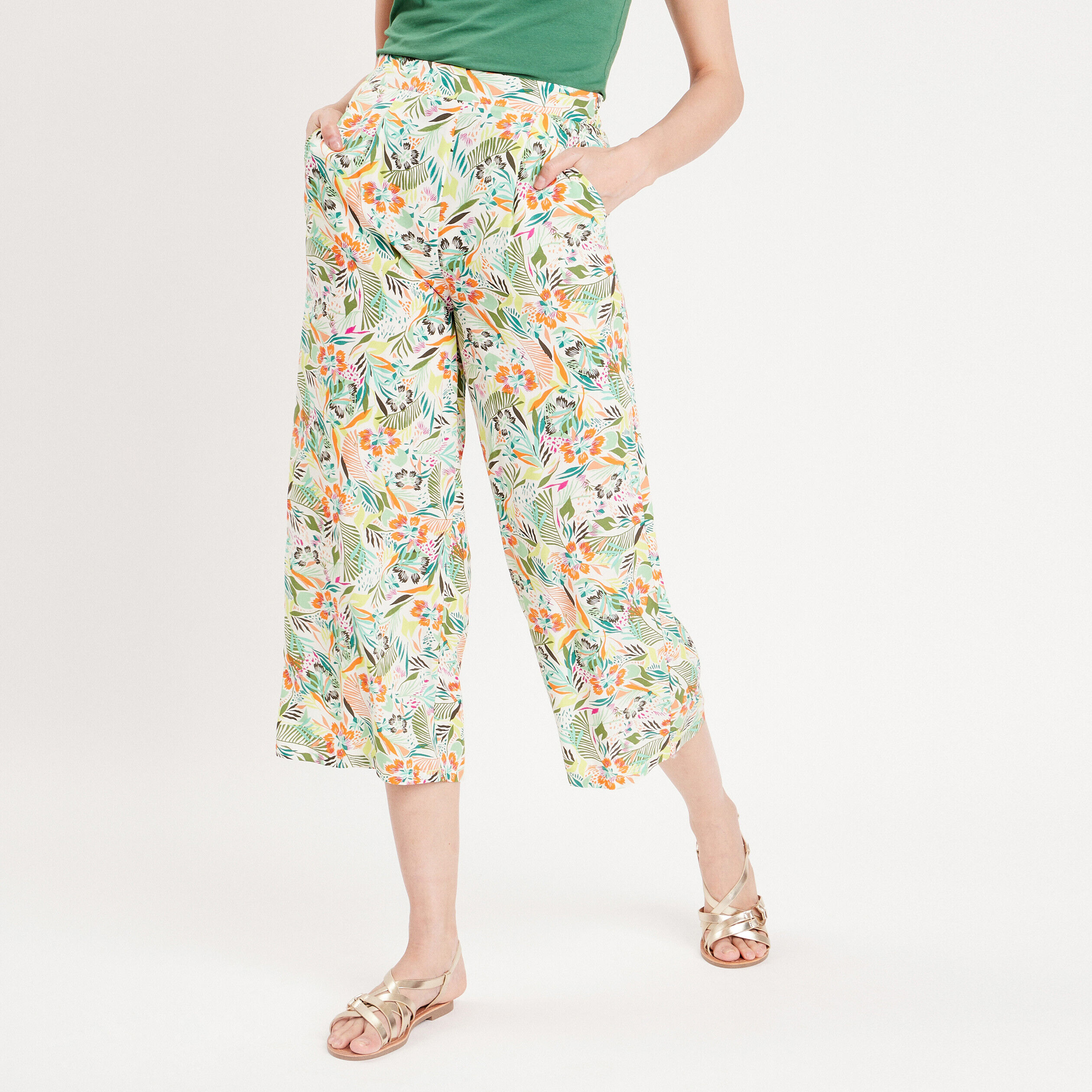 Pantalon large fluide 7/8ème blanc femme | Cache Cache