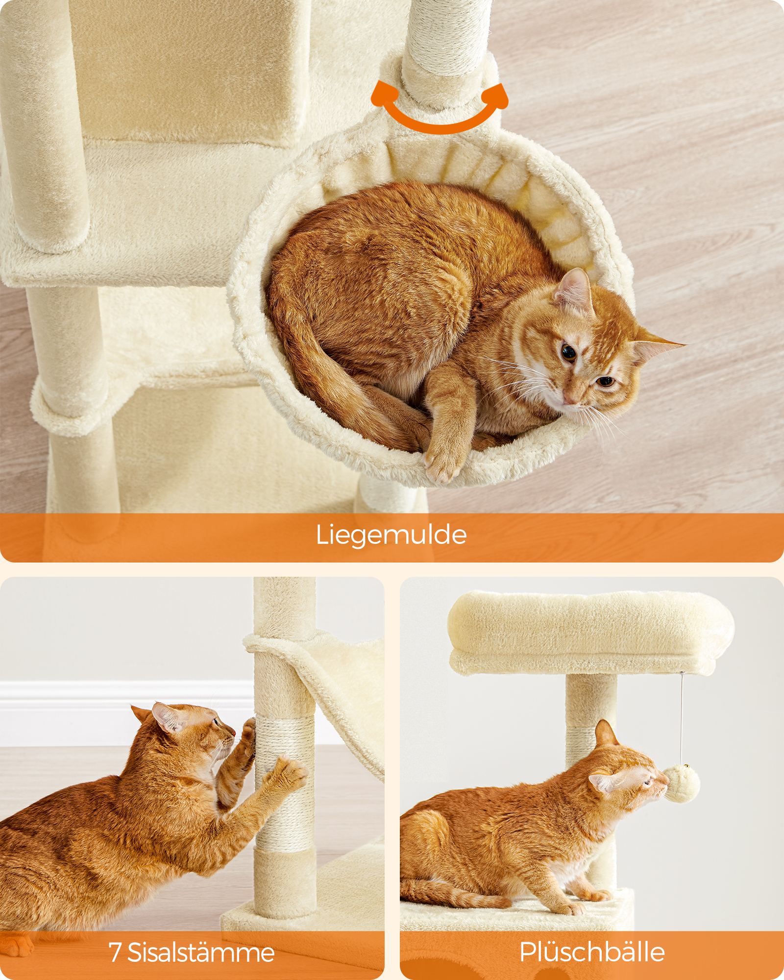 FEANDREA Kratzbäume FEANDREA Katzenbaum XXL 199cm hellgrau beige