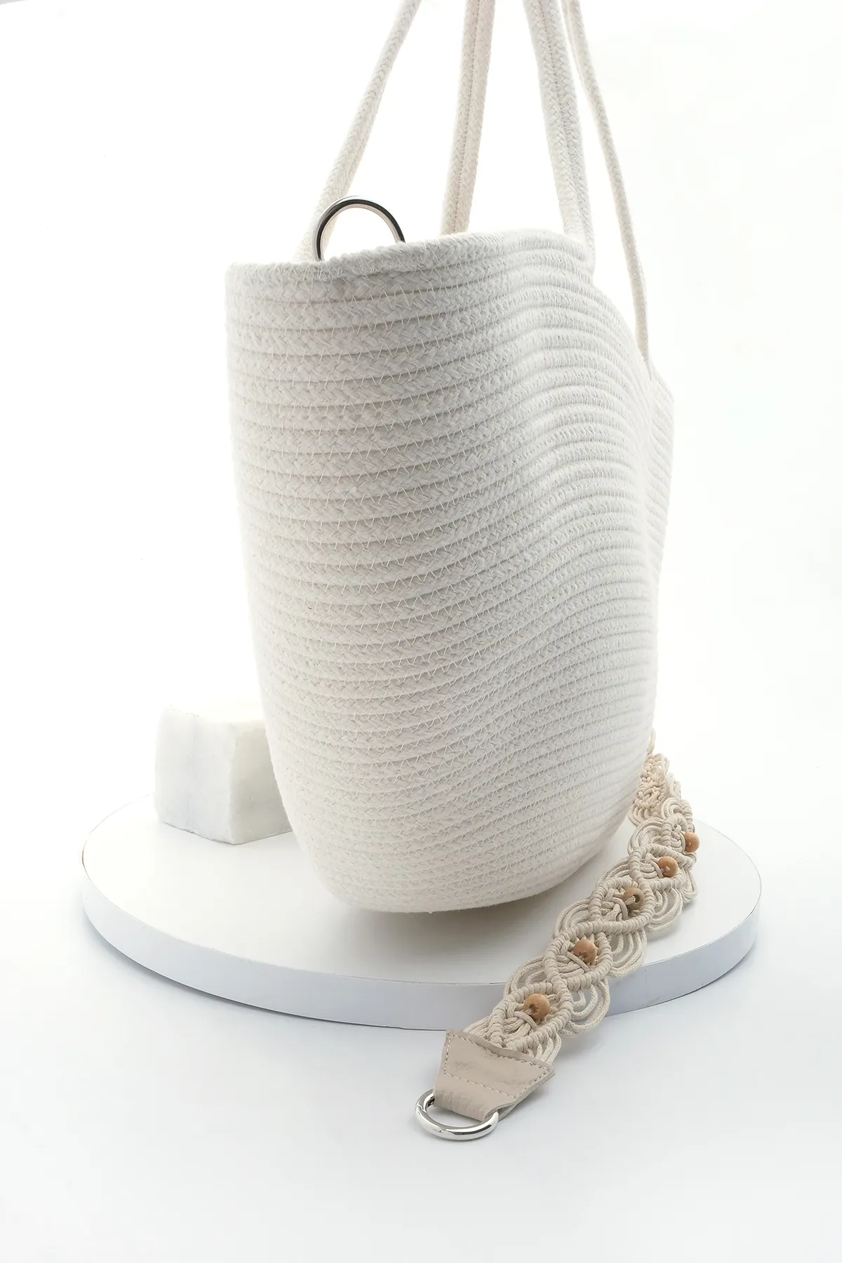 Marjin  Handgestrickte Umhängetasche für Damen Merde ECRU