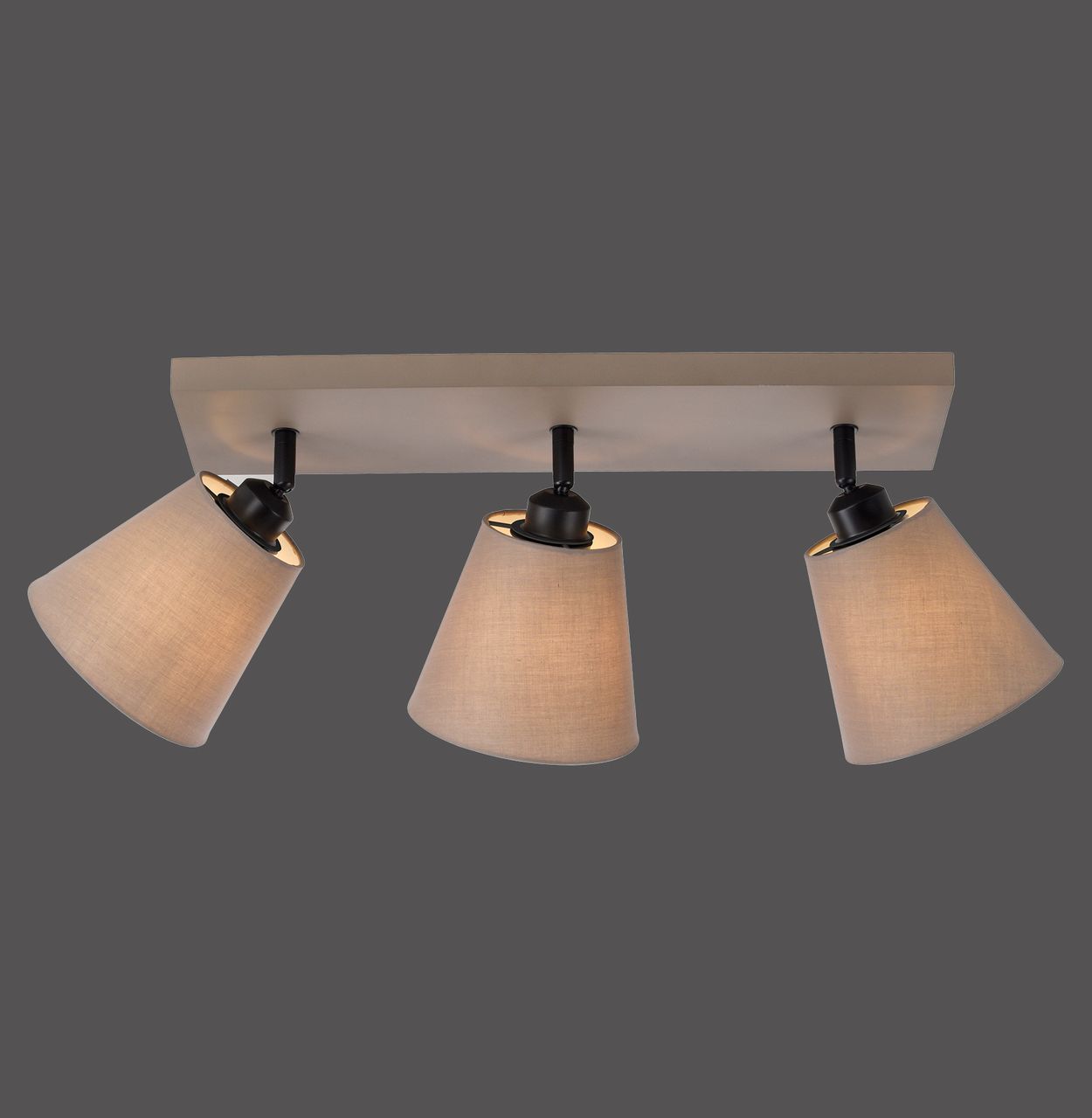 JUST LIGHT LeuchtenDirekt Deckenleuchte RIALA, 3-flammig, E27, Leuchtköpfe verstellbar, Stoffschirme, taupe, IP20