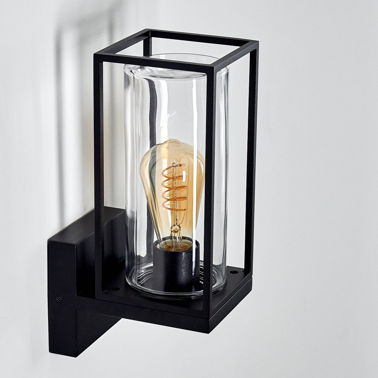 hofstein Außen-Wandleuchte Besana Wandlampe aus Metall, Schwarz, 4 Gläser Bernsteinfarben/Klar, ohne Leuchtmittel, Industrial Style Außenlampe mit Lichteffekt an der Wand, E27, IP44
