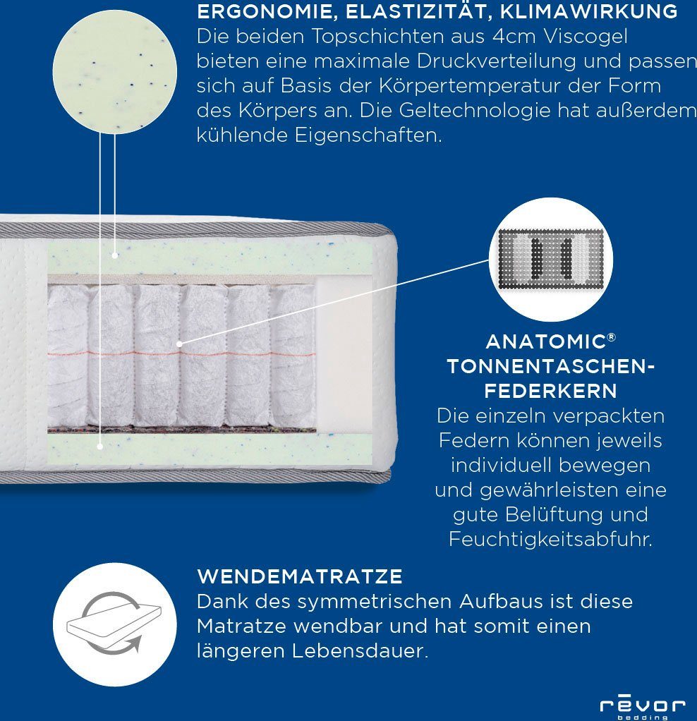 Taschenfederkernmatratze Kashmir Anatomic 3000 Viscogel, Revor Bedding, 28 cm hoch, Matratze mit dynamischem ANATOMIC Federkern, verschiedene Größen