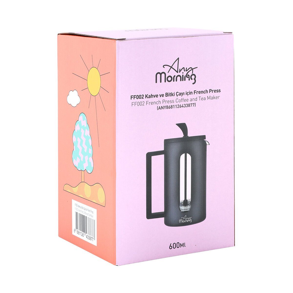 ANY MORNING French Press Kanne Any Morning FF002 French Press Kaffeemaschine Schwarz 600 ML