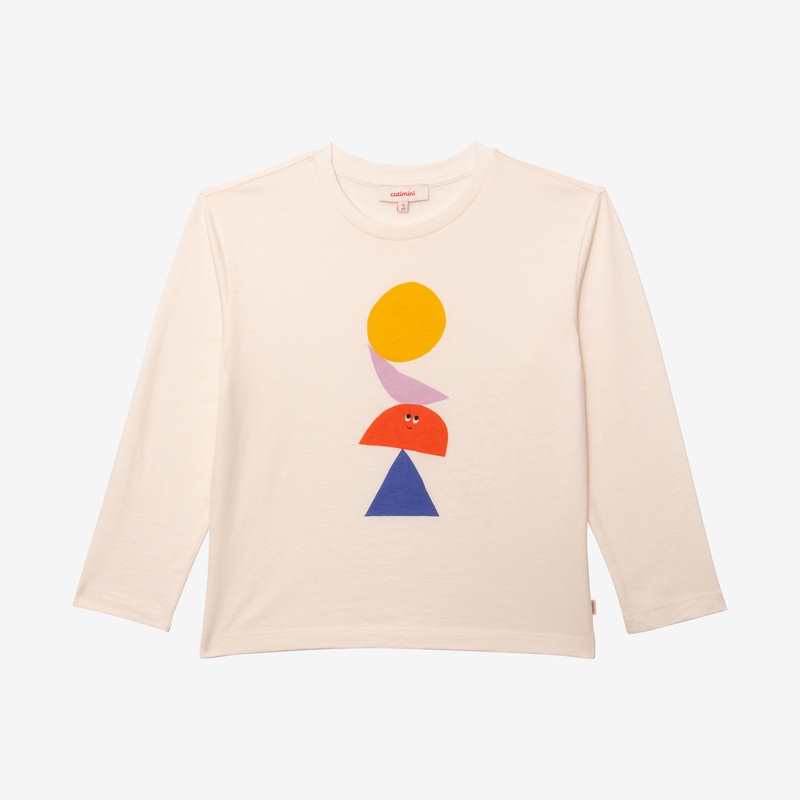 T-shirt fille print arty ludique en coton recyclé blanc Catimini