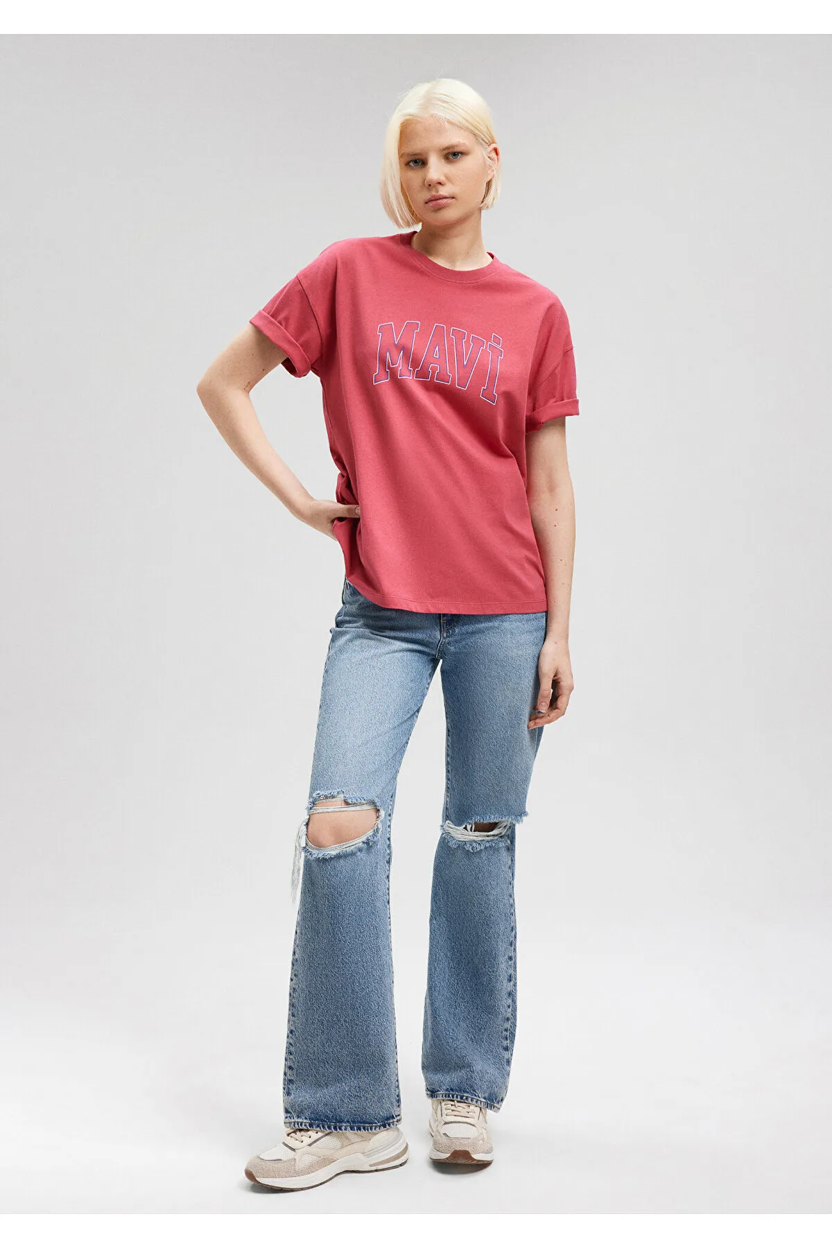 Mavi  Rosafarbenes T-Shirt mit Logo-Print, reguläre Passform / normaler Schnitt 1611193-70931