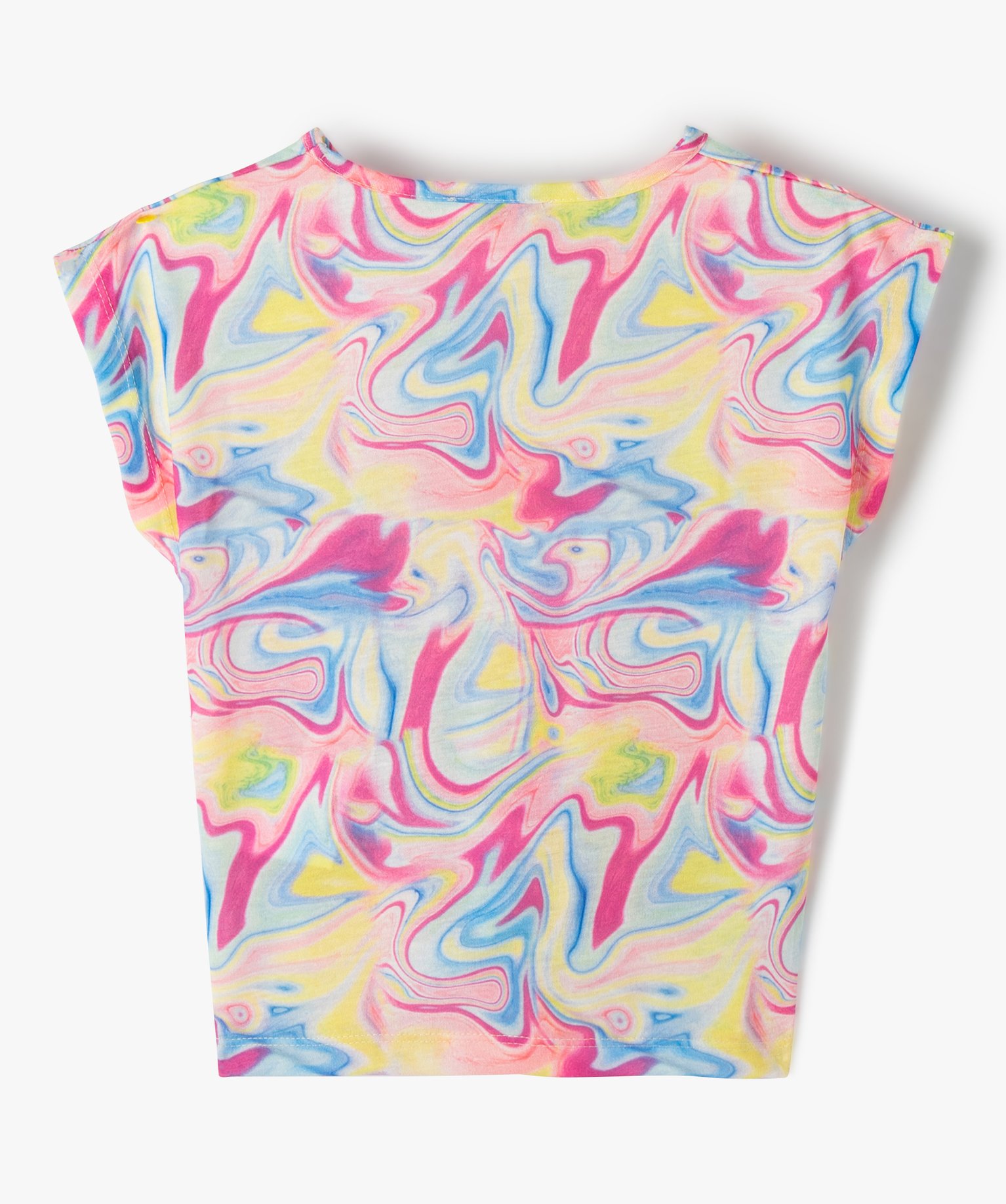 Tee-shirt fille large et noué dans le bas à manches très ... multicolore | GEMO