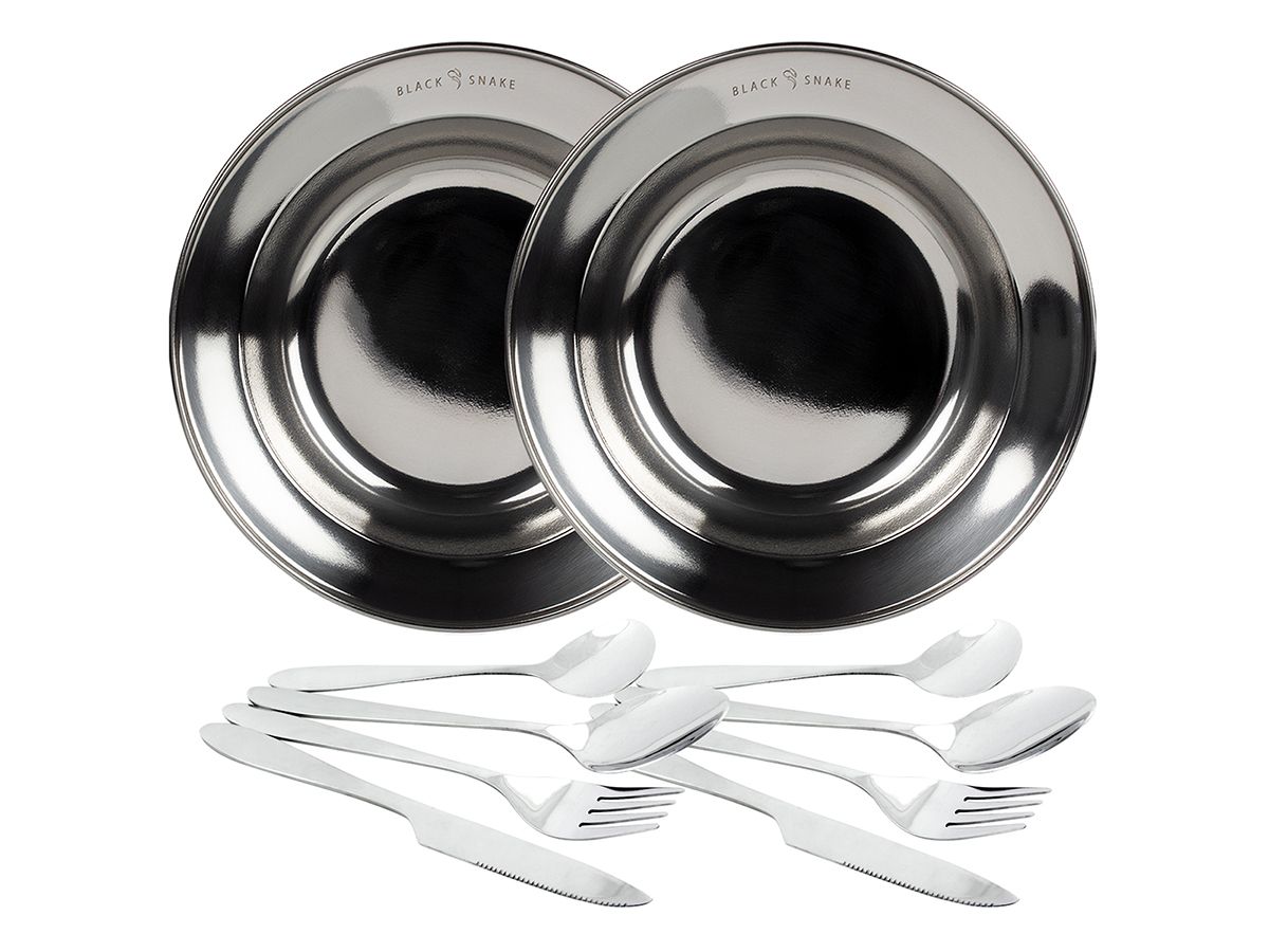 Black Snake 2-Personen Set tiefer Teller und Essbesteck