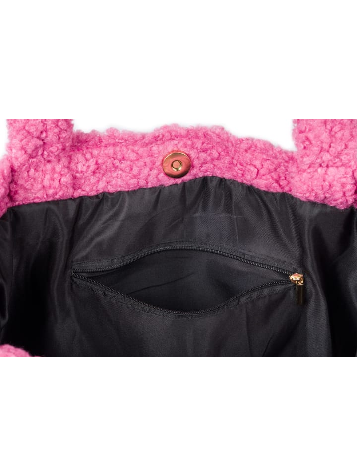styleBREAKER Teddyfell Schultertasche in Rosa günstig kaufen onesize