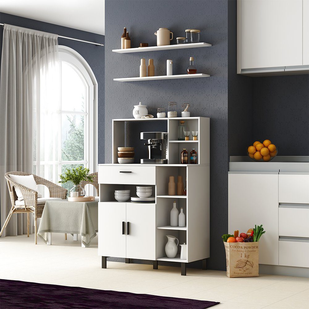 Livinity Küchenbuffet Vitrinenschrank EMANUEL Weiß