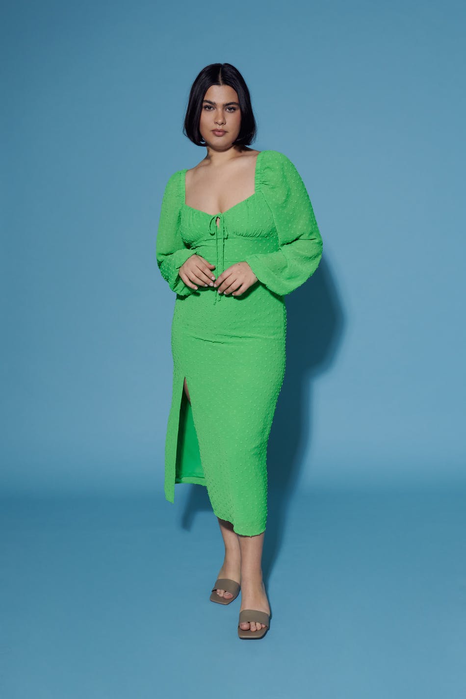 Gathered dot midi dress