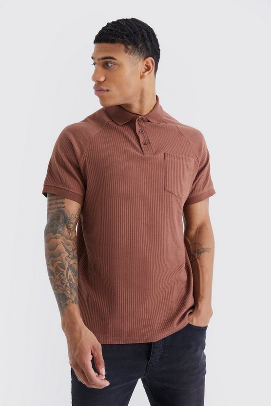 Geripptes Jersey-Poloshirt mit Tasche