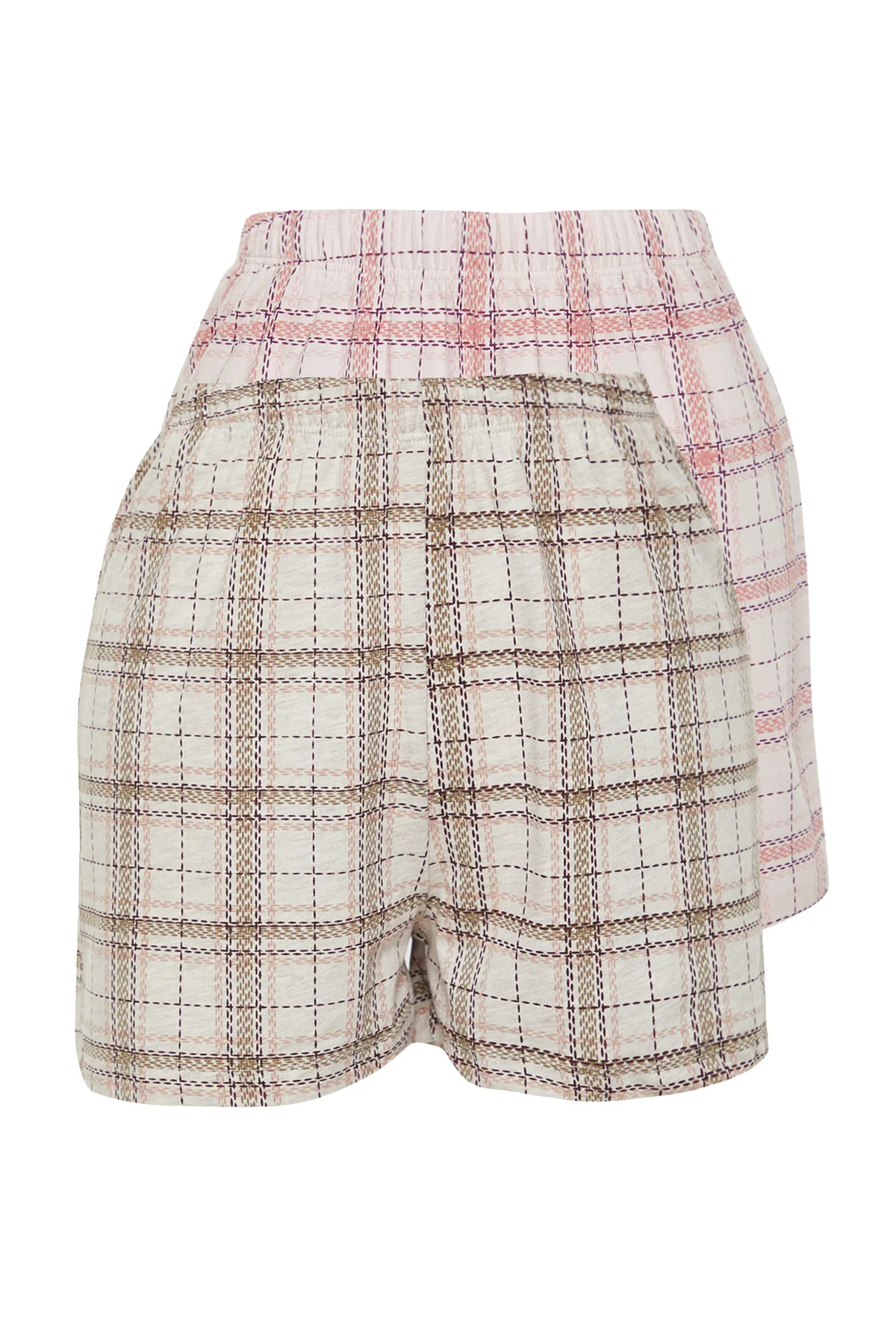 Trendyol Collection  Mehrfarbige 2er-Pack gestrickte Pyjamahosen aus 100 % Baumwolle mit Karomuster THMSS24PJ00023