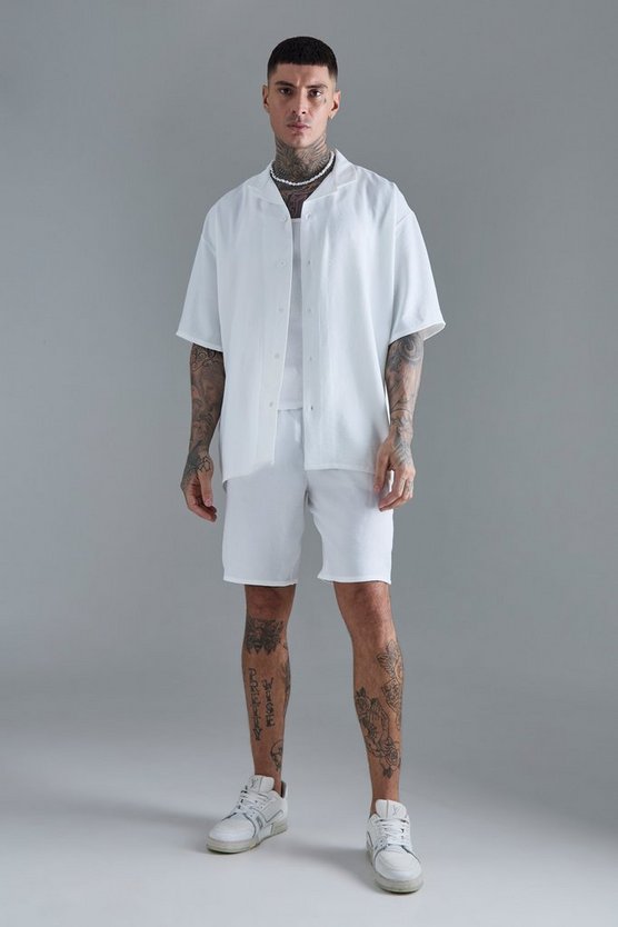 Tall weißes Oversize Leinen-Hemd