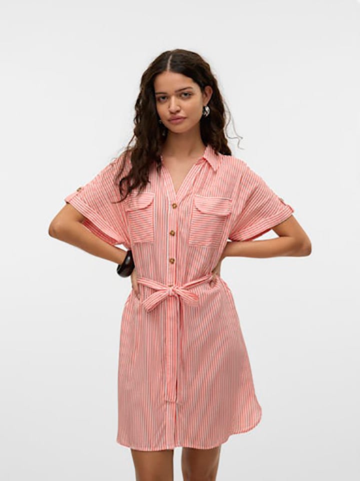 Vero Moda Blusenkleid in Rot/ Weiß günstig kaufen