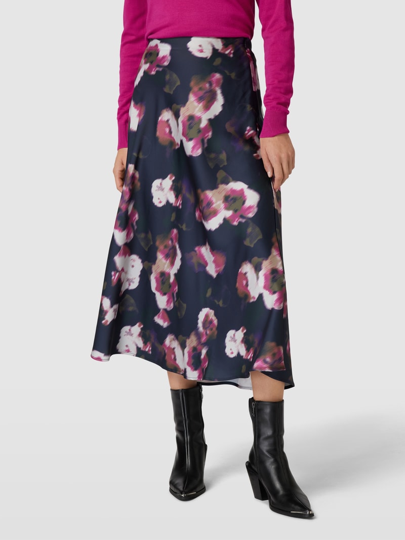 Knielanger Rock mit floralem Muster in marineblau