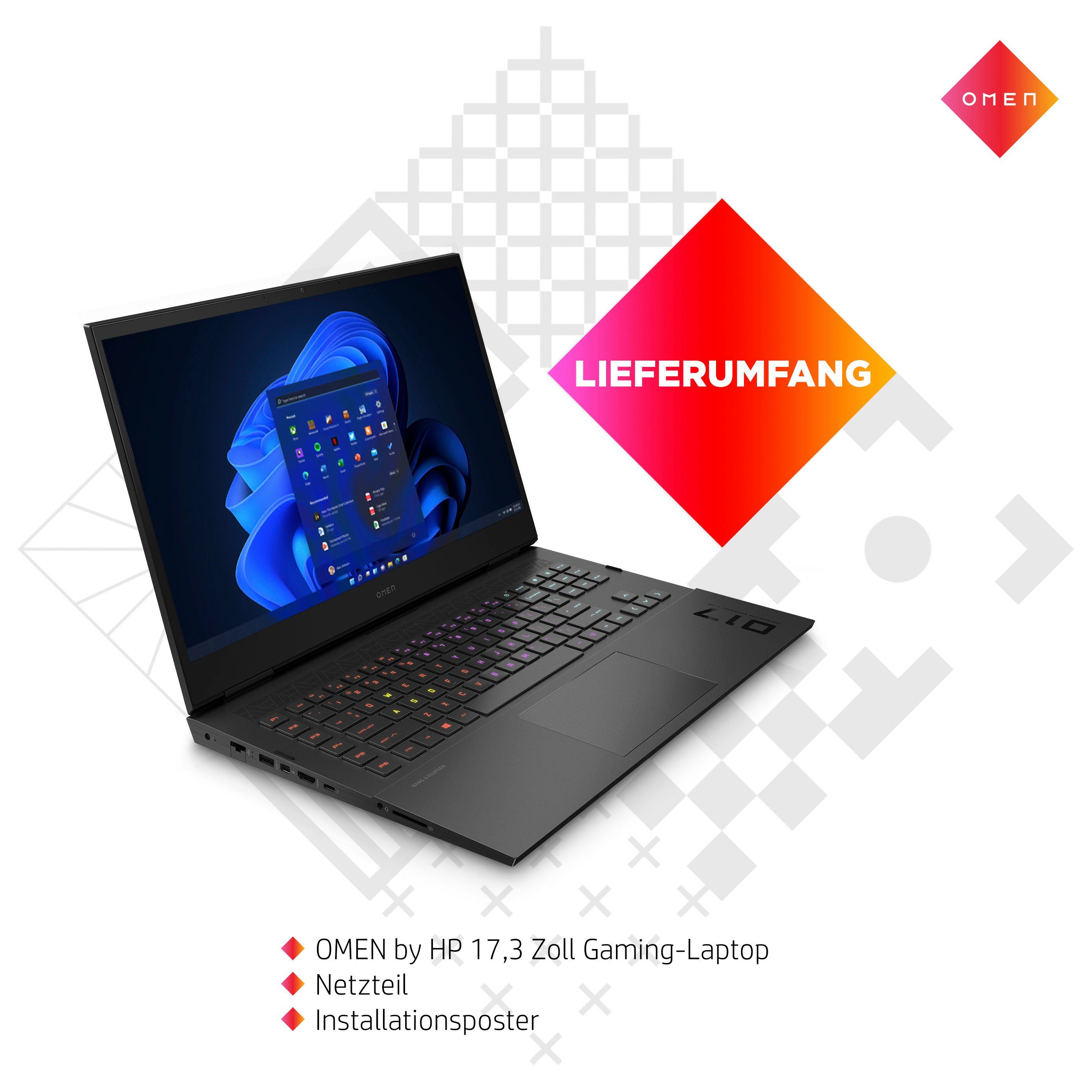 HP Omen 17-ck2097ng Gaming-Notebook (43,9 cm/17,3 Zoll, Intel Core i9 13900HX, GeForce RTX 4080, 1000 GB SSD)